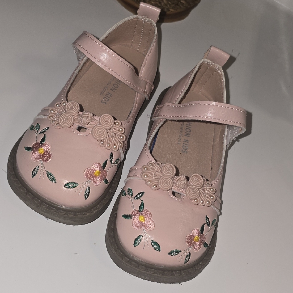 Kids Pink Floral Mary Jane Shoes